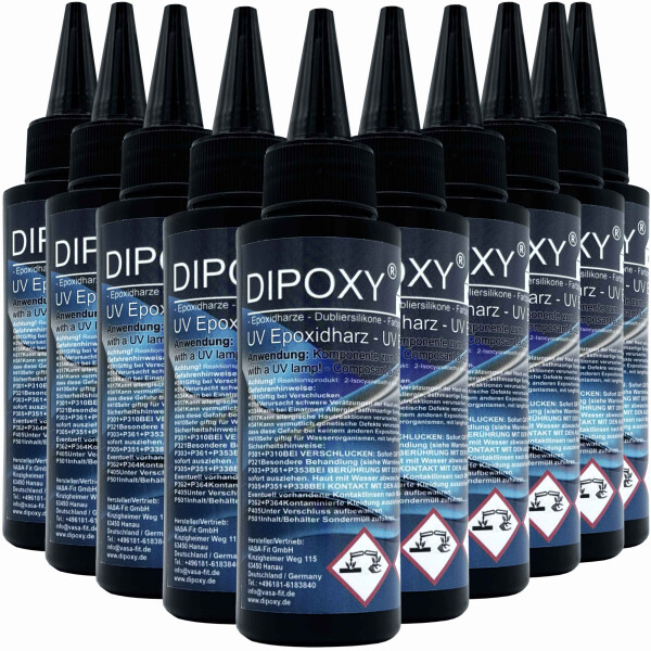 UV epoxy resin fast-curing epoxy (30-90 seconds with UV lamp) transparent crystal clear DIY in professional quality 10x100 ml