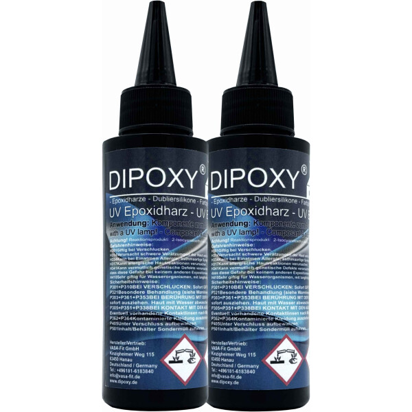 UV epoxy resin fast-curing epoxy (30-90 seconds with UV lamp) transparent crystal clear DIY in professional quality 2x100 ml
