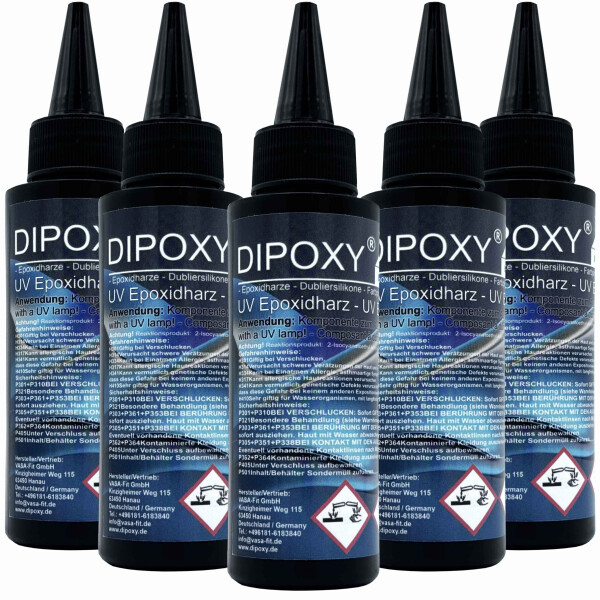 UV epoxy resin fast-curing epoxy (30-90 seconds with UV lamp) transparent crystal clear DIY in professional quality  5x100 ml