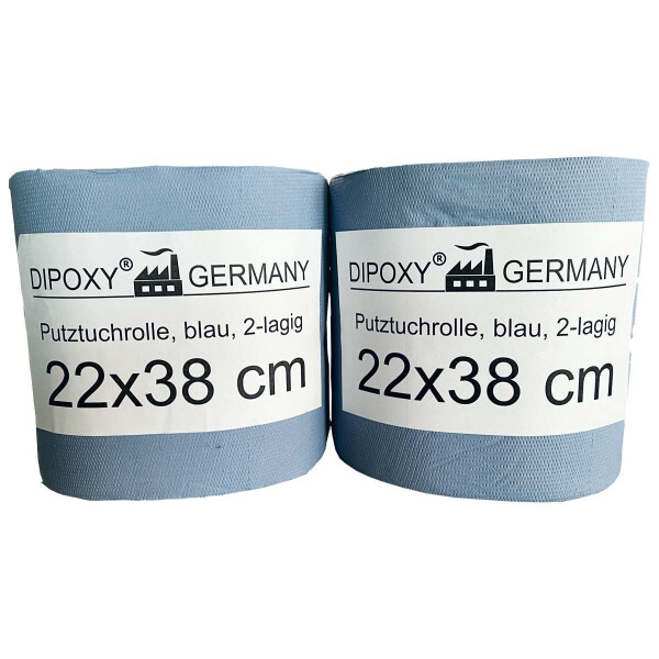 Cleaning Cloth Roll, Blue Paper Roll, Cleaning Cloths, Paper Towels, 22 x 38 cm, 2-Ply - Pack of 2 (Blaue Rolle 2Stück)