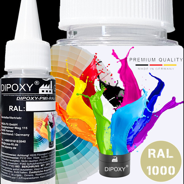 Dipoxy-PMI-RAL 1000 GREEN BEIGE Extremely highly concentrated base pigment colour paste Colourant for epoxy resin, polyester resin, polyurethane systems, concrete, varnishes, liquid paint, synthetic resin jewellery