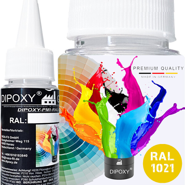 Dipoxy-PMI-RAL 1021 RAPESEED YELLOW Extremely highly concentrated base pigment colour paste Colourant for epoxy resin, polyester resin, polyurethane systems, concrete, lacquers, liquid paint, synthetic resin jewellery