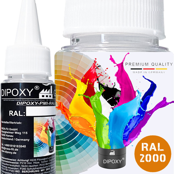 Dipoxy-PMI-RAL 2000 YELLOW ORANGE Extremely highly concentrated base pigment colour paste Colourant for epoxy resin, polyester resin, polyurethane systems, concrete, lacquers, liquid paint, synthetic resin jewellery