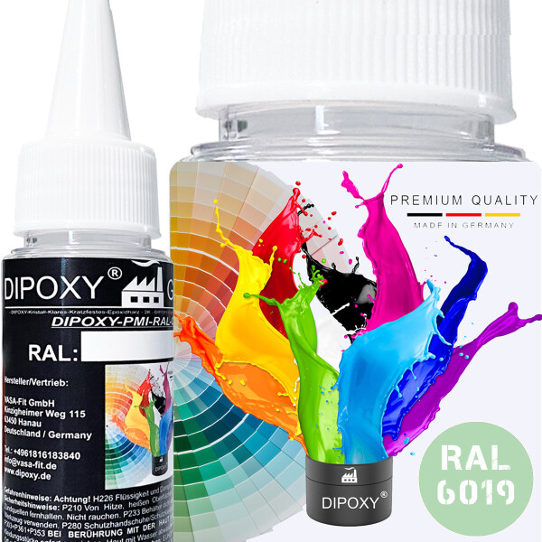 Dipoxy-PMI-RAL 6019 WHITE GREEN Extremely highly concentrated base pigment colour paste Colourant for epoxy resin, polyester resin, polyurethane systems, concrete, varnishes, liquid paint, synthetic resin jewellery